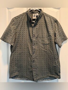 Kennington Vintage Print Button Up Shirt Brown Blue Cotton L